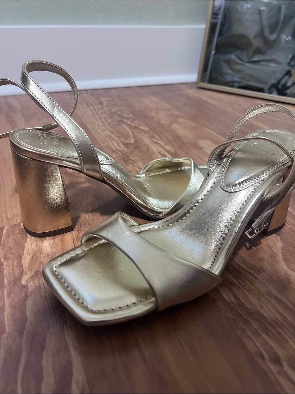 ASOS Metallic Gold Block Heel Slingback Sandals